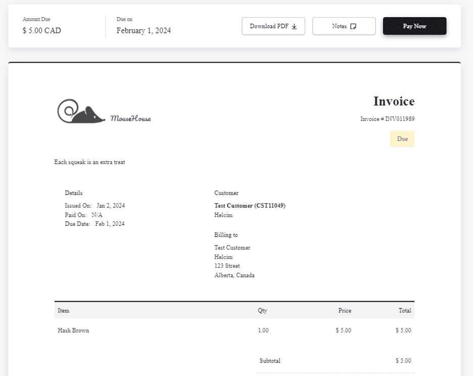 Helcim invoice